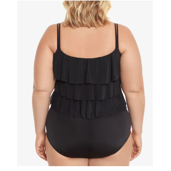 SWIM SOLUTIONS Black Ruffled Full Coverage One Piece Swimsuit 26W 26 - Picture 3 of 6